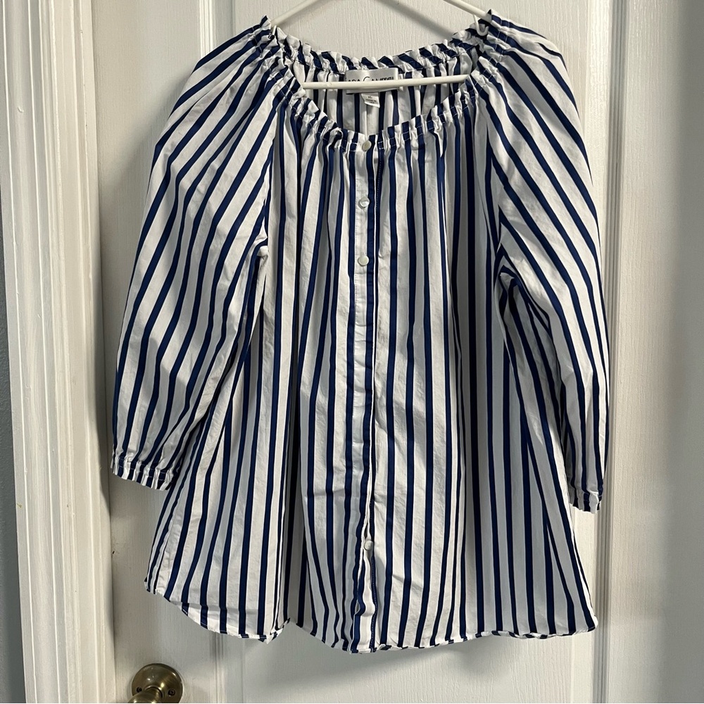 Sara Campbell Blue and White Striped Blouse - Picture 2 of 7